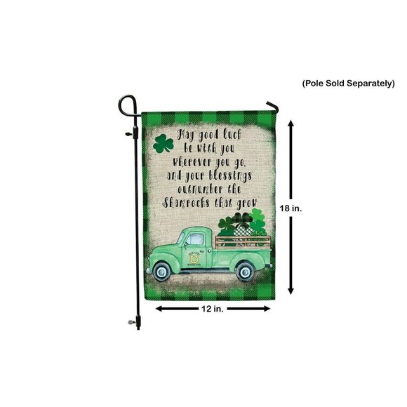 St Patrick's Day Garden Flag Irish Blessing on Green Plaid & Shamrock Truck NEW - Picture 2 of 8